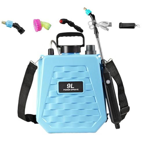 Electric Garden Sprayer | Backpack Can Rechargeable - Power Sprayer with Adjustable Shoulder Strap,for Home Outdoor Plant Agriculture Backyard Yard Lawn Farm - color: 9L sky blue
