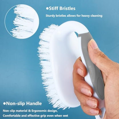 Scrub Brush Set, 4 Pack Deep Cleaning Brush Kit - 2 Scrub Brush, 2 Tile & Grout Brush with Built-in Scraper, Household Commercial Scrubber for Floor, Shower, Pool Wall, Tub (Gray) - color: Gray