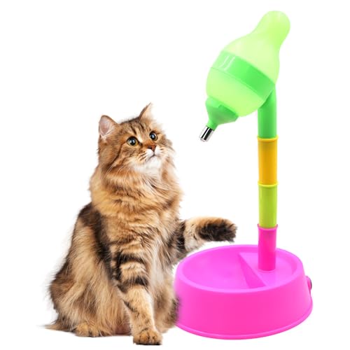 DELIFUR Pet Standing Water Dispenser Adjustable Cat Dog Drinking Water Dispenser Bowl with Detachable Pole Automatically Feeding Water (Red)