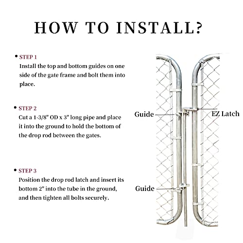 HITTITE 36" Chain Link Drop Rod for Double Gate, Pull Style Chain Link Fence Gate Latch for 1-3/8" Frame, Heavy Duty Drop Bolt Ground Latch for Metal Gates