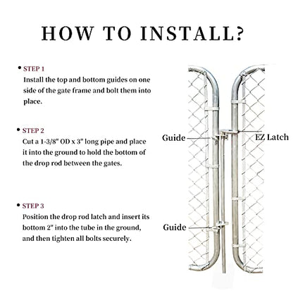 HITTITE 36" Chain Link Drop Rod for Double Gate, Pull Style Chain Link Fence Gate Latch for 1-3/8" Frame, Heavy Duty Drop Bolt Ground Latch for Metal Gates