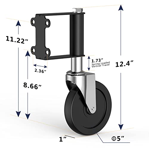 Ronlap Gate Caster Wheels Spring Loaded for Wooden Metal Tube Swing Fence Gates Heavy Duty Outdoor Farm Gate Roller, 250Lbs, Upgraded 5 Inches, 2 Pack - style: Upgraded 5 Inches Without Brake