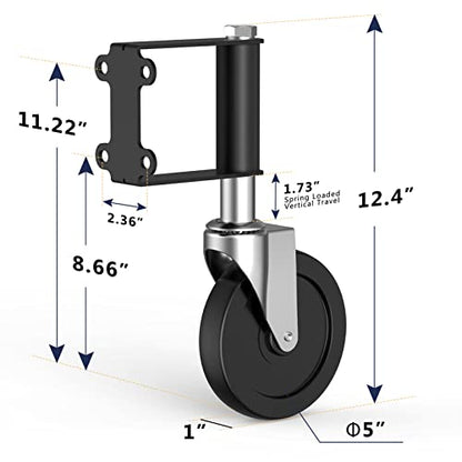 Ronlap Gate Caster Wheels Spring Loaded for Wooden Metal Tube Swing Fence Gates Heavy Duty Outdoor Farm Gate Roller, 250Lbs, Upgraded 5 Inches, 2 Pack - style: Upgraded 5 Inches Without Brake