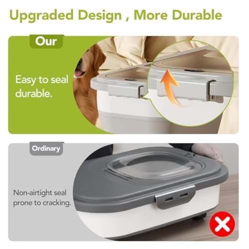 Summark 15 Lbs Dog/Cat Food Storage Container,Collapsible Food Storage Containers with Rolling Wheel Airtight Locking Lid,Pet Food Storage Container with Cup and Scoop,Grey - color: Grey