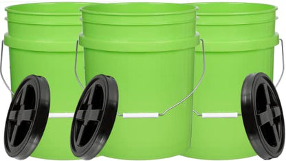 House Naturals 5 Gallon Food Grade Lime Green Plastic Bucket with Screw On Air Tight Double Gasket Lid (3 Pack) - size: 5 Gallon