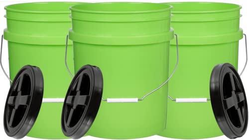 House Naturals 5 Gallon Food Grade Lime Green Plastic Bucket with Screw On Air Tight Double Gasket Lid (3 Pack) - size: 5 Gallon