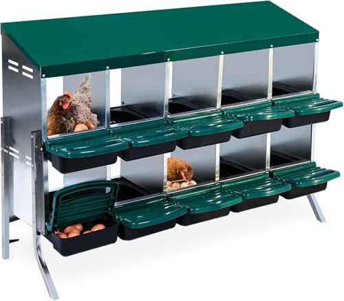 10 - Compartment Roll Away Chicken Nesting Box, Wall - Mount Hen Roosting Boxes for Laying Eggs, Easy Egg Collection & Cleanable Pull - Out Trays, Ideal for Poultry Egg - Laying - color: Green, size: 10 Holes with Legs