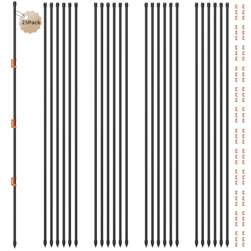 25Pcs 46Inch Portable Electric Fence Posts Kit with 75 Insulators,Temporary Electric Fencing for Containment of Chicken,Cow,Sheep & Small Animals,Easy Setup Backyard and Garden Electric Fence Stakes