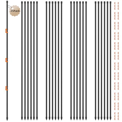 25Pcs 46Inch Portable Electric Fence Posts Kit with 75 Insulators,Temporary Electric Fencing for Containment of Chicken,Cow,Sheep & Small Animals,Easy Setup Backyard and Garden Electric Fence Stakes