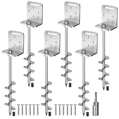 Insaga 18''/24''/30'' Ground Anchors Screw in Earth Anchor Solid Steel with L Bracket for Trampoline Mobile Home Swing Set Shed Carport Tent Stakes, Wider Helix Blade & Chrome Plated Finish, 2/4/6Pcs - color: 18''-6Pack, size: 2'' Blade