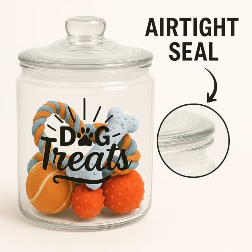 kitchentoolz 1-Gallon Glass Dog Treat Container Airtight – Large Countertop Dog Cookie Jar with Lid for Dog Treat Storage, Decorative Treat Jar & Dachshund Accessories - size: 1 Gallon