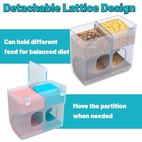 Automatic Chicken Feeder, Hanging Food Dispenser for Chicken Coop, No Waste Feeder with 2 Holes, Coop Accessories for Keep Food Dry & Keep Coop Tidy