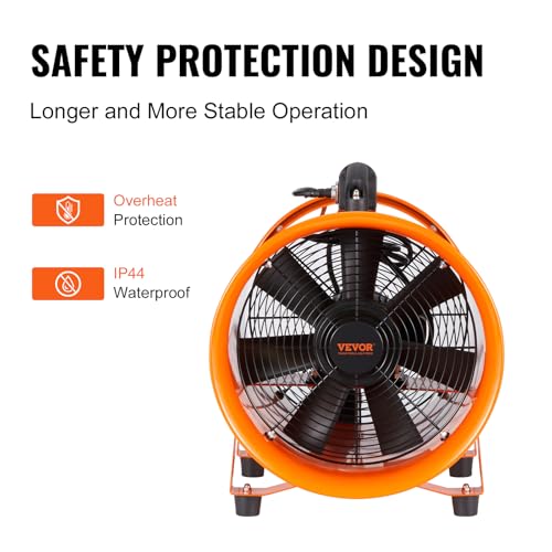 VEVOR Air Mover Blower Fan 12 Inch | 3198CFM, 585W, 33ft Flexible Duct, Industrial Portable Ventilator/Exhaust - size: 12in-33ft