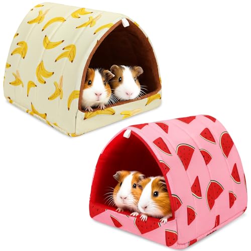 UPINS 2 Pack Guinea Pig Bed, Guinea Pig Hideout Washable Small Animal House Cage Accessories for Dwarf Rabbits Chinchillas Hamsters Hedgehogs Ferrets Bearded Dragons and Rats(9.84 x 9.84 inches) - color: Red Yellow, size: 9.84 x 9.84 inch