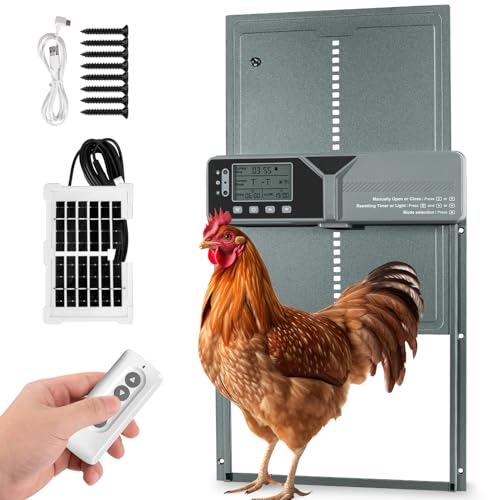 Large Automatic Chicken Coop Door, Solar Powered with Upgraded 4000mAh Battery, Light Sensor, Timer, Remote & Manual Control, Anti-Pinch Safety Auto Door for Chickens, Ducks & Geese, Blue