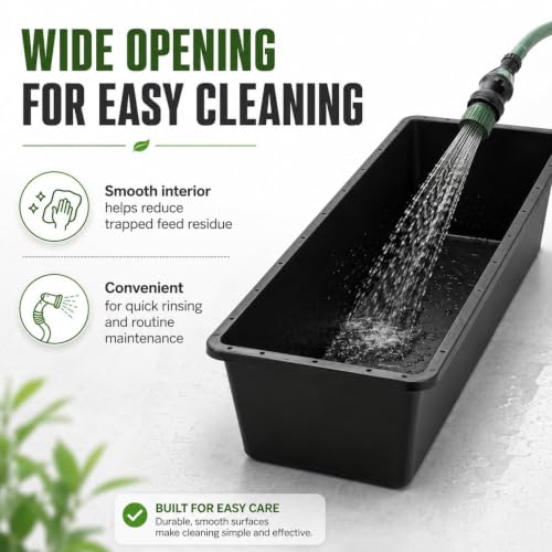 4 Pack 12 Gallon Rubber Feed Pan, 39 Inch Plastic Feeding Trough | Heavy Duty Molded Plastic Design for Horse, Goat, Pig And Livestock Use, Durable Square Design For Farm Feeding Tasks - size: 38.9 × 12 × 7.2 in