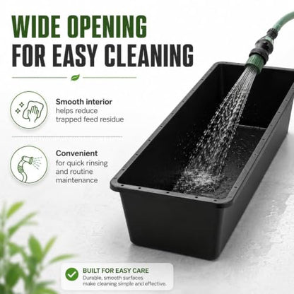 4 Pack 12 Gallon Rubber Feed Pan, 39 Inch Plastic Feeding Trough | Heavy Duty Molded Plastic Design for Horse, Goat, Pig And Livestock Use, Durable Square Design For Farm Feeding Tasks - size: 38.9 × 12 × 7.2 in