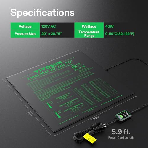 VIVOSUN 20"x20.75" Seedling Heat Mat with Built-in Temperature Controller, UL & MET-Certified Waterproof Plant Heating Pad for Germination, Hydroponics, Brewing, Breeding, and Greenhouses - size: 20"x20.75"