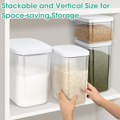 TBMax Large Airtight Food Container 6 Qt with Pop Up Lid & Measuring Cup for Rice, Flour, Cereal, Sugar, or Pet Food Storage, Rectangular Tall Food Storage Bin for Kitchen Pantry Organization