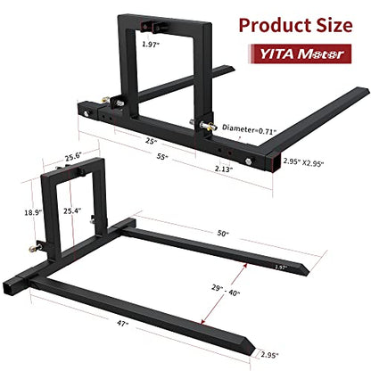 YITAMOTOR 3 Point Hitch Pallet Fork, 1500lbs Capacity Adjustable Pallet Fork Quick Hitch for Category 1