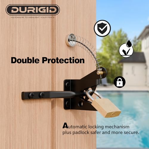 Spring Loaded Gate Latch Pull String Fence Gate Latch, Fingertip Release Self Latching Gate Latches, Small Gate Latch for Wooden Fence, Vinyl Door, Aluminum Gate, 1 Pack, Black