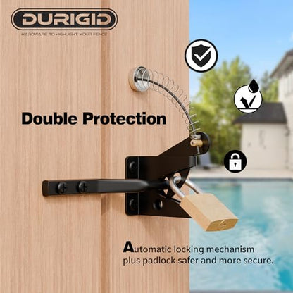 Spring Loaded Gate Latch Pull String Fence Gate Latch, Fingertip Release Self Latching Gate Latches, Small Gate Latch for Wooden Fence, Vinyl Door, Aluminum Gate, 1 Pack, Black