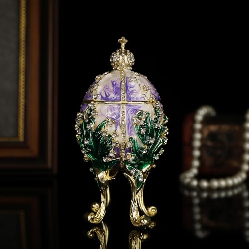 QIFU Hand Painted Purple Faberge Egg Style Enamel Trinket Box, Unique Gift for Family - color: Purple