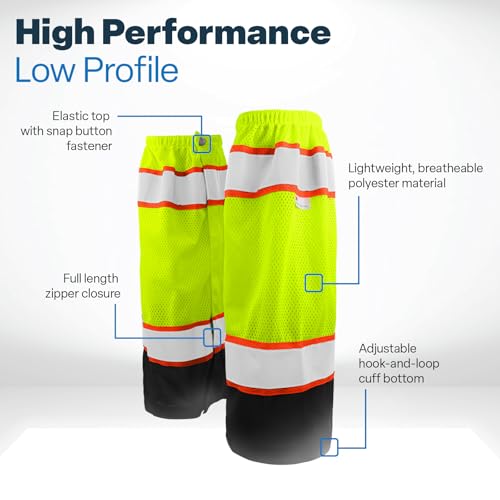 GGS Leg Gaiters - High Visibility Mesh with Reflective Tape, Lightweight Safety Gear for Hunting, Construction/Roadwork, Outdoor Projects, Universal Fit, Yellow/Green - color: High-visibility Yellow/Green, style: Mesh Polyester