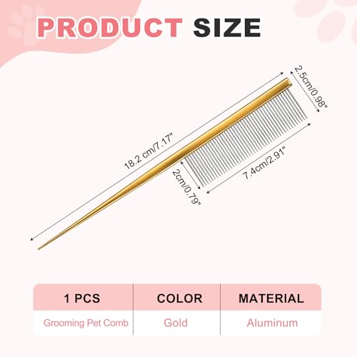 Grooming Pet Comb, 7.2Inch Dog Rat Tail Comb with Rounded Ends Cat Hair Trimmer Combs Knots Mats Loose Hair Removal (Gold), Intended for Small Dog Cat - color: Gold