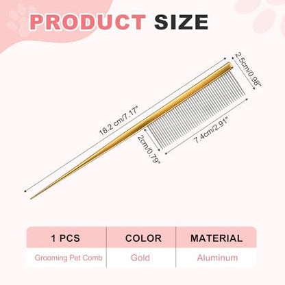 Grooming Pet Comb, 7.2Inch Dog Rat Tail Comb with Rounded Ends Cat Hair Trimmer Combs Knots Mats Loose Hair Removal (Gold), Intended for Small Dog Cat - color: Gold