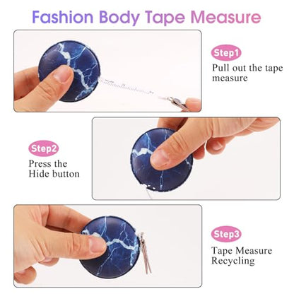 Retractable Mini Tape Measure, Auto-Retract, Premium Leather Tape Measure, Dual-Sided Ruler, Ideal for Fabric Cutting, Body Measurements, and Handicrafts (Dark Blue Marble) - color: Dark Blue Marble