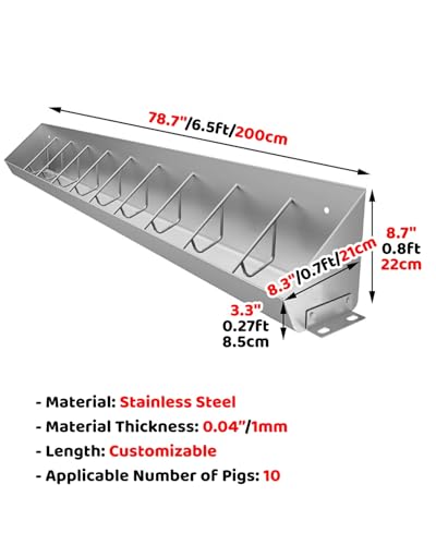 Livestock Feed Trough,5 8 10 Chamber Hog Feeders for Outside Heavy Duty, Low Height Pig Trough for Watering Equipment, Metal Feeder Pan for Livestock Cattle Horse, L 200CM/78.7"/6.5ft - size: L 200CM/78.7"/6.5ft