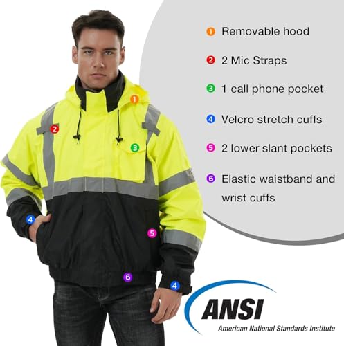 SKSAFETY 3-in-1 High Visibility Winter Bomber Jackets Zip Out Fleece Liner Reflective Safety Coats for men Waterproof ANSI/ISEA Class 3(Lime S) - color: Lime, size: Small