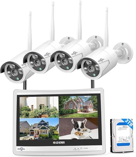 [16CH Expandable] Hiseeu Home Security System, 24/7 Recording 5MP Wired Plug-in Powered Outdoor Bullet Cameras, 2.4G/5G WiFi Pro, 4K NVR with 12" LCD Monitor, 3TB HDD, Night Vision, IP65 - color: White-3