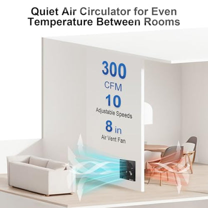 8" Room to Room Fan with Remote, Reversible Through Wall Fan for Quietly Circulating Air, 320 CFM Through the Wall Fan with Temperature Control, Durable Build Quality, In Wall Fan for Closet, Laundry - color: Black