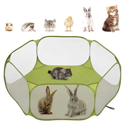 Pawaboo Small Animals Playpen, Waterproof Small Pet Cage Tent with Strong Steel Wire Frame, Portable Outdoor Yard Fence for Chick/Kitten/Puppy/Guinea Pig/Rabbits/Hamster/Chinchillas, Green - color: Avocado Green