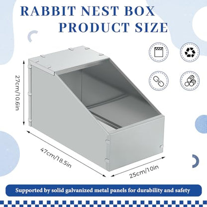 Maxcheck 2 Pcs Galvanized Metal Rabbit Nesting Box Bunny Small Animal Nest with Removable Acrylic Floor Durable Easy to Clean for Indoor Outdoor Use Rabbit Supplies (18.5 * 10.6 * 10 Inch) - size: 18.5"L x 10.6"W x 10"H