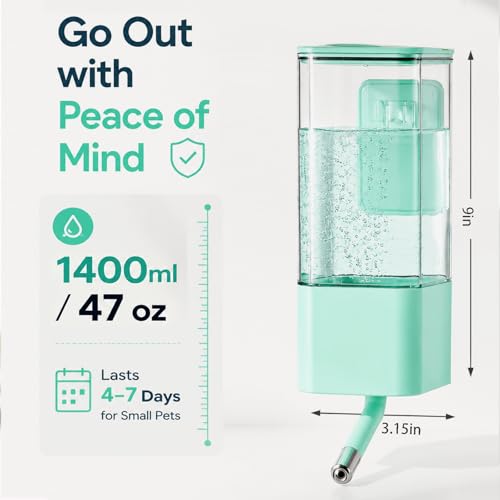 47OZ No-Drip Small Animal Water Bottle, Large Capacity Leakproof Hanging Pet Water Dispenser for Cage Crate, Water Feeder for Guinea Pig, Hamster, Rabbit, Ferret, Chinchilla (Green) - color: Green