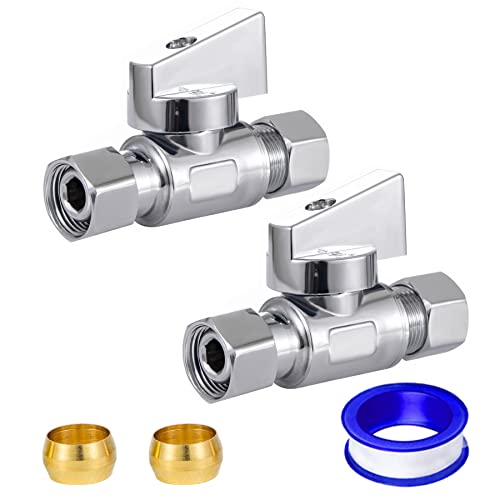 reezliy 2 Pack Chrome Brass 3/8" Comp FIP x 3/8 Inch Compression MIP Quarter Turn Water Straight Angle Stop (Add on) Valve for sink or toilet,water supply - size: 2 Pack 3/8" Comp FIP x 3/8" Comp MIP