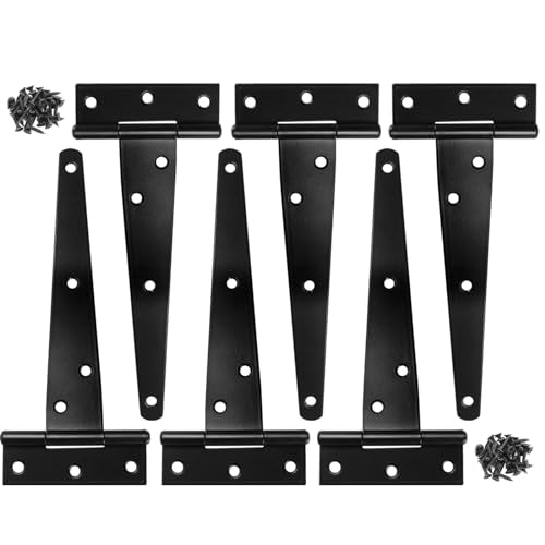 Murtenze Heavy Duty T-Strap Hinge, Shed Door Hinges Gate Hinges Black Tee Hinge Wrought Hardware for Wooden Fences Yard Rustproof (6 pcs, 6 Inch) - color: Black, size: 6 Inch - 6Pack