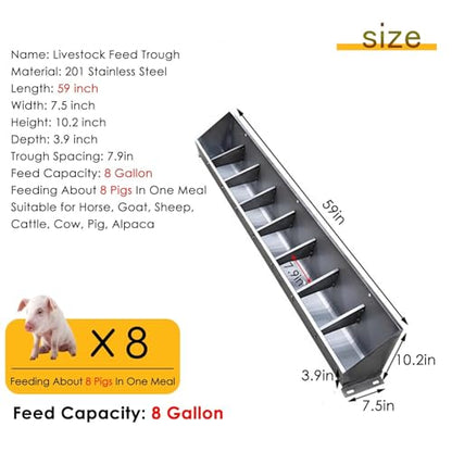 Hog Feeder Livestock Feed Trough Automatic Pig Feeder Heavy Duty Stainless Steel, Separated Fence Feeder Trough, Multipurpose Livestock Trough for Pig Horse,C - size: C