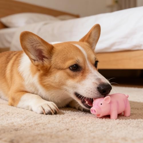 Buachois Dog Squeak Toy 6.3x3.1x3.1In, Cute Pig Grunting Latex Chew Toy Safe Bite Proof Pet Toy for Dogs Puppies (Pink) - color: #-01