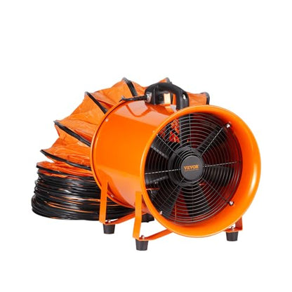 VEVOR Air Mover Blower Fan 12 Inch, 3198CFM 585W with 16.4ft Flexible Duct, Industrial Portable Ventilator Blower/Exhaust - size: 12in-16ft