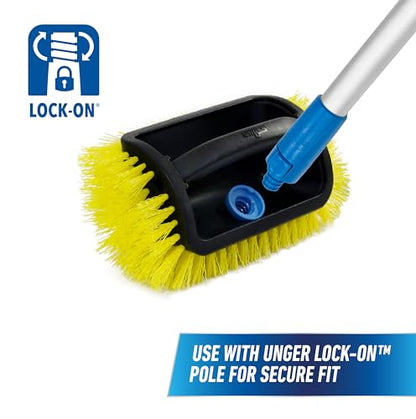 Unger Professional Lock-On 4-Sided Outdoor Scrub Brush, Compatible with Threaded Poles, Stiff Bristle Scrubbing, Cleaning Supplies for Decks, Stairs, Garage Floors, and Driveways - size: (Pack of 1)