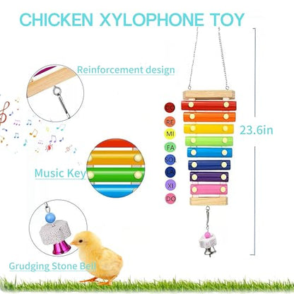 Chicken Toys for Coop Accessories，Chicken Chewing Toy Hanging Feeder Chicken Xylophone Mirror Vegetable Fruits Skewer for Hens Chick Bird Parrot（B）