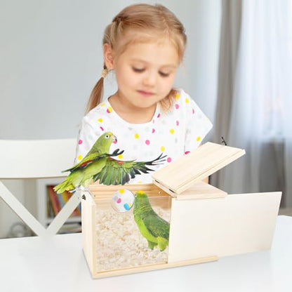 Parakeet Nesting Box Cockatiel Nesting Natural Pine Bird Nest Bird Breeding Box House Acrylic Transparent Bird Box with Detachable Wooden Board for Lovebirds Cockatiel Budgie Conure Parrot XL - size: XL(13.3*7.4*6.6inch)