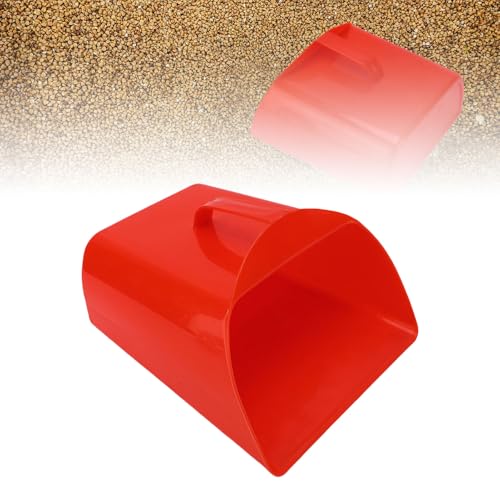 Yunseity Large Feed Shovel, Red Reusable Scoop with PP Material, Side Handle for Sand Ice Cereals Livestock Dry Food, 9.3 x 3.7 x 10.4in, Enclosed Bucket Scoop for Convenience
