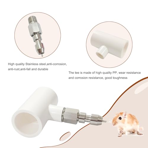 Stainless Steel Rabbit Water Nipples Metal Automatic Watering System Kit with PVC Tee for Guinea Pig, Hamster, Ferrets Other Rodent Small Animals(6Pcs)