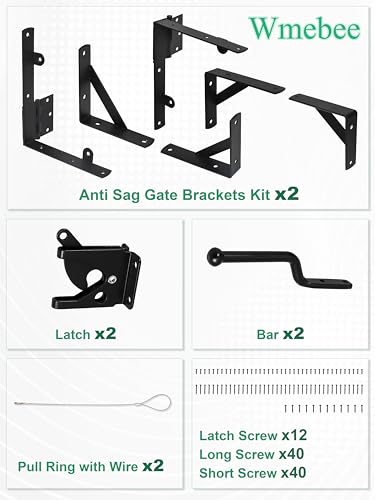 2 Pack Anti Sag Gate Kit, Fence Gate Kit Gate Hardware,Heavy Duty No Sag Anti Twist Gate Frame Corner Brace Bracket with Self-Locking Gate Latch for Wooden Fence Gate (2 Door Set) - size: 2 Door Set