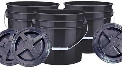 House Naturals 3.5 Gallon Black Food Grade BPA Free Made in USA Bucket Pail with Screw on Lid (Pack of 3) Container Sets (Black lids) - color: Black Lids